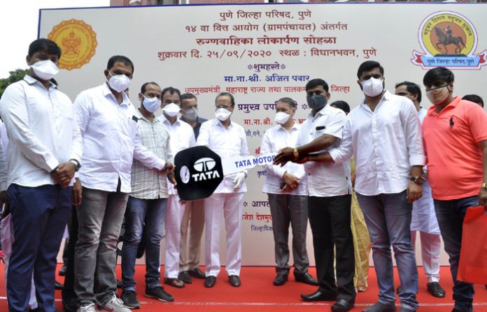 honble-deputy-chief-minister-of-maharashtra-mr-ajit-pawar-takes-delivery-of-51-tata-winger-ambulances-on-behalf-of-zilla-parishad-of-pune-in-the-presence-of-dignitaries-from-the-zilla-parishad