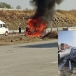 बुलढाण्यात समृद्धी महामार्गावर भीषण अपघात, कार आग लागून दोघांचा मृत्यू; एक गंभीर जखमी