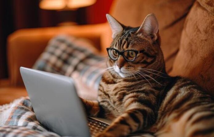cat with laptop