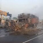 मंदिरातून परतत असताना ट्रकची धडक, अपघातानंतर कार पेटली अन् आगीत एकाच कुटुंबातील चौघे होरपळले