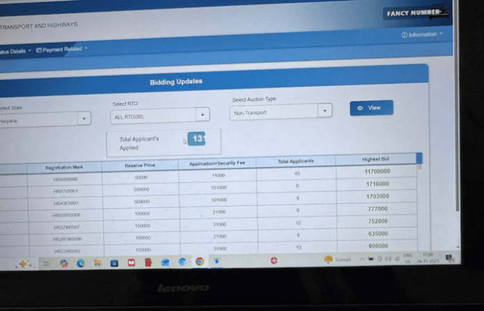 Haryana VIP number plate auction Online bidding process details and weekly auction results