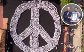 चंद्रपुरात एकाच महिन्यात दुसरा विश्वविक्रम, विद्यार्थ्यांनी साकारले शांती प्रतिकाचे चिन्ह; गिनीज वर्ल्ड रेकॉर्डमध्ये नोंद