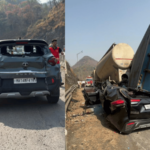 पुणे-मुंबई महामार्गावर बोरघाटात भीषण अपघात, कंटेनर कारवर उलटला; तिघांचा जागीच मृत्यू, 4 गंभीर जखमी