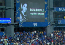 IPL 2026 – वानखेडेवर आशाताई यांना मानवंदना; एक मिनिटांचे मौन, दंडावर काळी फित बांधून खेळाडू मैदानात