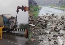 Ahilyanagar News – चंदनापुरी घाटात तीन तासांत तीन घटना; दरड कोसळली, ट्रक डिव्हायडरवर चढला, वानराचाही मृत्यू