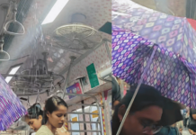 मुंबईत एसी लोकलमध्ये पावसाची सर, प्रवाशांची तारांबळ