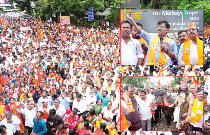 नाशिकमध्ये खड्ड्यांविरोधात शिवसेनेचा मोर्चा; राऊत यांची खूनाचे गुन्हे दाखल करण्याची मागणी