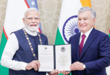 पंतप्रधान मोदी यांना आणखी एक सर्वोच्च पुरस्कार, उझबेकिस्तान दौऱ्यात युरेनियम पुरवठय़ावर चर्चा