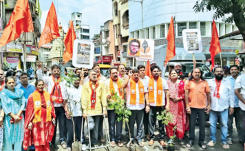 कोट्यवधी रुपये खर्चूनही कोल्हापुरातील रस्ते निकृष्ट! खड्ड्यात झाडे लावून, शिवसेनेचे प्रशासनाला आव्हान