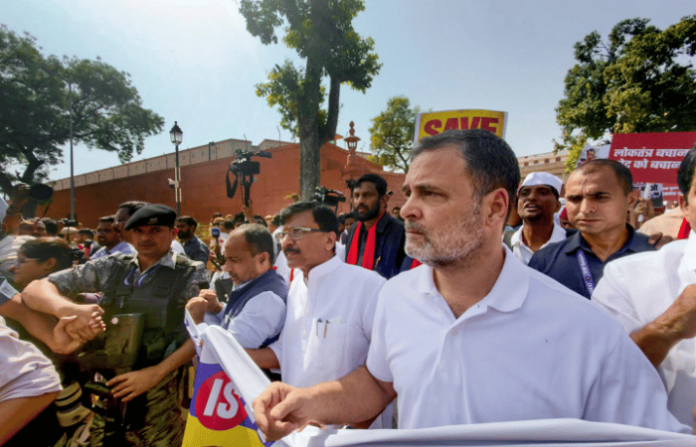 india-alliance-democracy-march-delhi-election-commissioner-gyanesh-kumar-protest-rahul-gandhi-detained-police-barricades